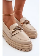 Skórzane Mokasyny Damskie Z Ozdobą Laura Messi 2780 Beżowe