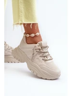 Sneakersy Damskie Na Masywnej Podeszwie Z Ozdobnym Sznurowaniem Beżowe Relissa