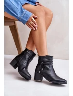 Botki Damskie Na Słupku Ocieplane Czarne Lobina