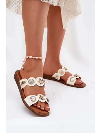 Klapki Damskie Ze Złotymi Przypinkami Białe Jenoriela