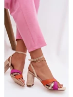 Dámské sandály na podpatku s pásky Eko semiš Béžové Karilora