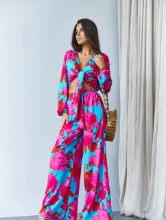 Súprava blúzky a širokých nohavíc modrá (8175)