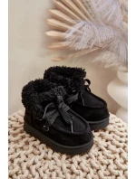 Śniegowce Botki Dziecięce Ocieplane Futerkiem Czarne Adelane