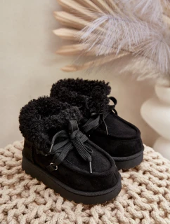 Śniegowce Botki Dziecięce Ocieplane Futerkiem Czarne Adelane