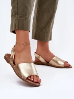 Sandały Damskie Na Płaskim Obcasie Eko Skórzane Złote Dereka