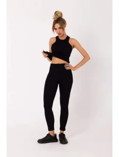 Rebrované pletené legíny M734 čierne - Moe