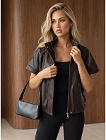 Dámska kožená bunda s krátkymi rukávmi, hnedá, FashionStreet TY6064 Dámska kožená bunda s krátkymi rukávmi, hnedá, FashionStreet TY6064