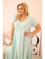 Dámske plus size šaty s krátkymi rukávmi a volánom z ľahkej viskózy mätovej farby