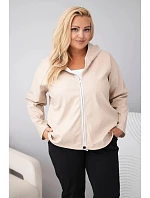 Dámska bunda Plus Size s kapucňou a nastaviteľným spodným lemom, béžová