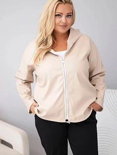 Dámska bunda Plus Size s kapucňou a nastaviteľným spodným lemom, béžová