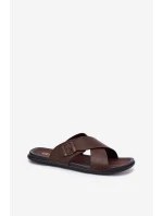 Kožené pánske papuče s prackou Big Star RR174077 Brown Kožené pánske papuče s prackou Big Star RR174077 Brown
