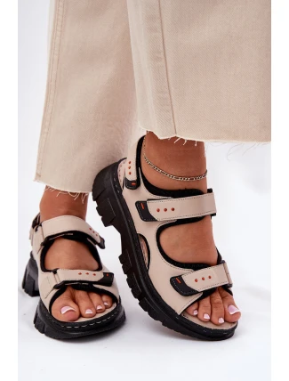 Skórzane Sandały Damskie Z Rzepami Artiker 56C0471 Beżowe