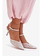 Dámské síťované sandály na jehlovém podpatku se třpytivým zdobením Stříbrné Laria