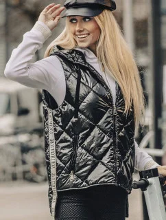 Lesklá čierna dámska vesta (AG3-02)