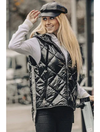Lesklá čierna dámska vesta (AG3-02)