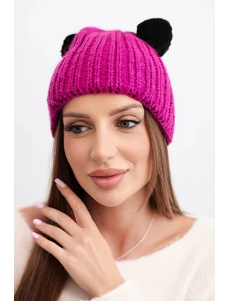 Dámska zimná vlnená čiapka s bambulou K433 fuchsiová
