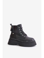 Ocieplane Skórzane Botki Trapery Na Masywnej Podeszwie GOE OO2N4126 Czarne