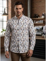 Pánska kvetinová biela košeľa FashionStreet DX2645 Pánska kvetinová biela košeľa FashionStreet DX2645