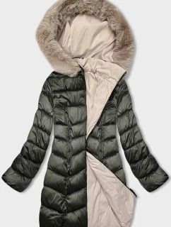 Dámska obojstranná zimná bunda s kapucňou khaki-béžová (B8203-11046)