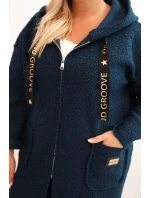 Dámske Plus veľkosť Faux Shearling kabát s kapucňou a vreckami Blue Dámske Plus veľkosť Faux Shearling kabát s kapucňou a vreckami Blue