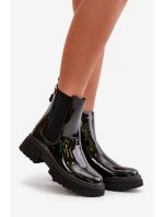 Lakierowane Botki Sztyblety Na Zamek Ocieplane Czarne Groesta