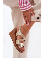 Sandały Damskie Na Koturnie Sergio Leone SK223 Złote