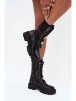 Botki Workery Damskie Z Przypinkami Ocieplane Czarne Lomina