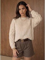 Dámsky oversize sveter s copánkovým vzorom, svetlo béžový, FashionStreet MY2590