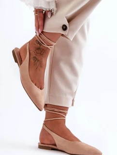 Damskie Zamszowe Wiązane Baleriny Nude Lilly Ann