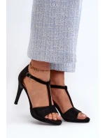 Sandały Damskie Na Szpilce Z Eko Zamszu Czarne Obdaria