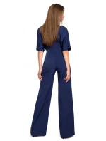 S285 Kombinéza s výstrihom do V a širokými nohavicami - čierna