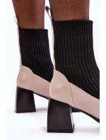 Botki Damskie Ze Skarpeta Na Obcasie Beżowe S.Barski MR870-41