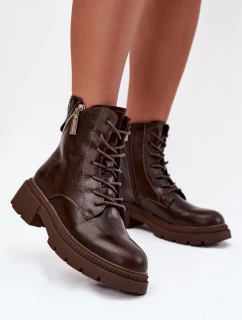 Skórzane Botki Workery Damskie Ocieplane Big Star SS274453 Brązowe