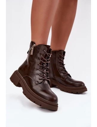 Skórzane Botki Workery Damskie Ocieplane Big Star SS274453 Brązowe