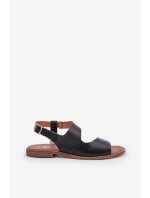 Skórzane Sandały Na Sprzączkę Z Tłoczeniem Lewski 3041 Czarne