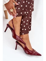 Lakierowane Czółenka Na Szpilce Ze Złotą Klamrą Bordowe Vivae