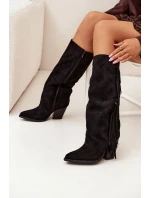 Kozaki Kowbojki Damskie Z Frędzlami Na Słupku Czarne Tivara