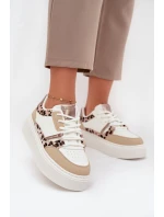 Damskie Sneakersy Na Platformie Big Star SS274357 Panterka Biało-Beżowe
