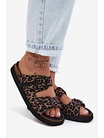 Dámské pantofle na platformě s přezkami D. Franklin DFSH407011 Leopardí vzor
