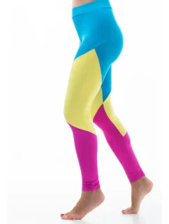 Dámske dlhé športové legíny Rio A6102 modrá/žltá/ružová - Litexo