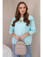 Bavlnená blúzka s volánikmi na ramenách mätová Bavlnená blúzka s volánikmi na ramenách mätová