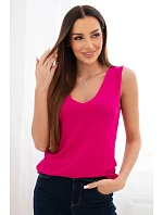 Dámska viskózna blúzka s výstrihom do V bez rukávov vo fuchsiovej farbe