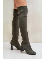 Kozaki Ze Skarpetkową Cholewką Za Kolano Na Słupku Ciemnozielone Esanira