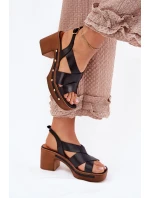 Skórzane Sandały Na Słupku Zazoo 1081 Czarne