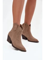Wsuwane Botki Kowbojki Damskie Z Naturalnego Zamszu Beżowe Beretta