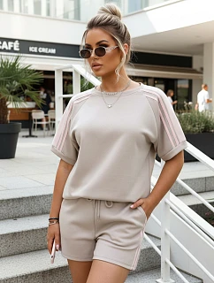 Dámsky viskózový set s motýľom a šortkami béžovej farby FashionStreet AY1184