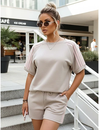 Dámsky viskózový set s motýľom a šortkami béžovej farby FashionStreet AY1184
