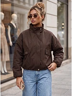 Dámska prechodná bunda typu bomber so stojáčikom, hnedá, FashionStreet TY6022 Dámska prechodná bunda typu bomber so stojáčikom, hnedá, FashionStreet TY6022