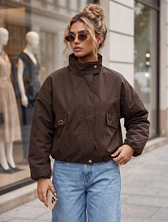 Dámska prechodná bunda typu bomber so stojáčikom, hnedá, FashionStreet TY6022