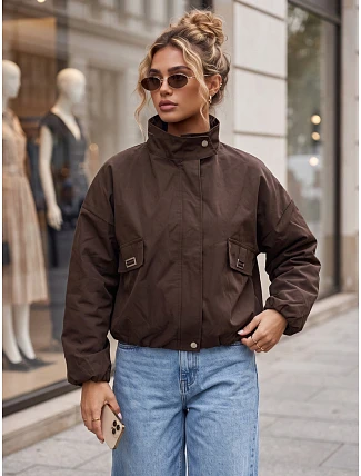 Dámska prechodná bunda typu bomber so stojáčikom, hnedá, FashionStreet TY6022 Dámska prechodná bunda typu bomber so stojáčikom, hnedá, FashionStreet TY6022